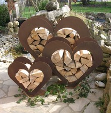 3 x Herzen groß aus Metall - Set - Holz-Regal - Edelrost - Garten - Deko -