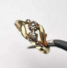 Jugendstil 585 Gold Ring mit 2 Altschliff-Diamanten, um 1905–1920, RG 60