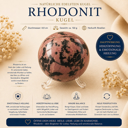 Rhodonit kugel 40mm 122g - rhodonit,