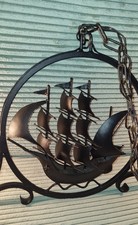 Alte Deckenlampe, ausgefallene Hängelampe, Segelschiff,Metalllampe Dachbodenfund