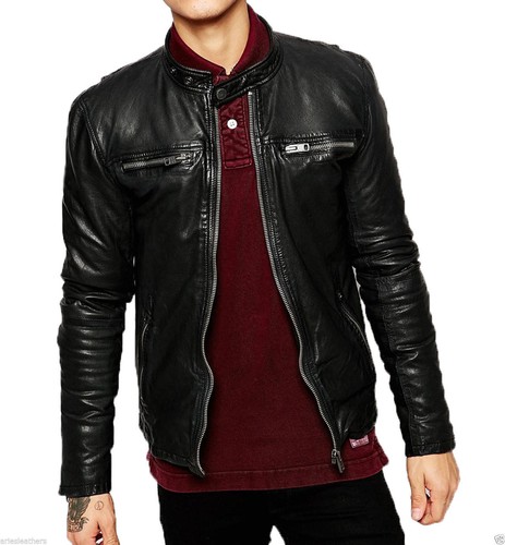 Herren echt schwarz lederjacke - schwarz,