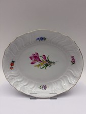 Ovale Meissen Schale Dekor Neubrandenstein mit Blumenmalerei und Goldrand