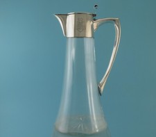 Karaffe - Glas / 800er Silbermontur - um 1900 - Krone / Halbmond - 1,0 l  #17541