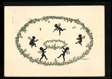 Künstler-AK Elsbeth Forck: Elfen spielen Instrumente, Schattenbild 