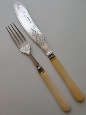 Fischbesteck, England, antik, Elektroplattiertes Silber