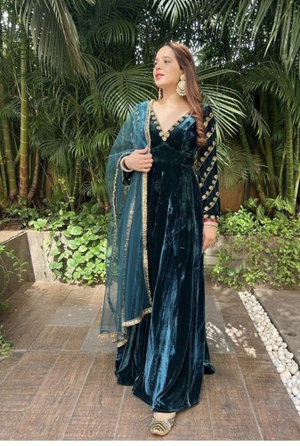 Handmade teal anarkali party - handmade,