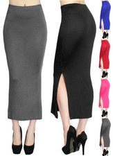 Bleistiftrock Damen High Waist Jersey Maxi Rock langer Rock mit Schlitz