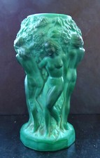 Schlevogt Gablonz Böhmen Art Deco Antike Erotik Motiv Malachit Glas Vase 1935