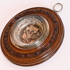 antiker alter Barometer Nussbaum Holz rund geschnitzt Facettenglas 23cm
