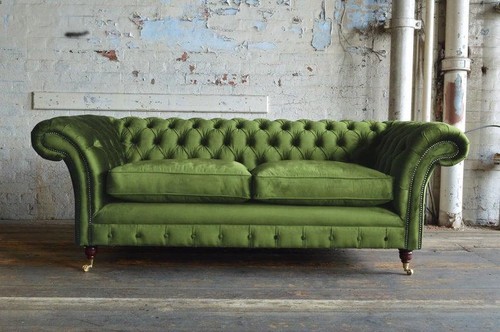 Grüne samt chesterfield couch - chesterfield,