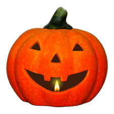 Davartis - Schönes Windlicht Kürbis 14 x 13 cm - aus Ton, Halloween, Türkürbis