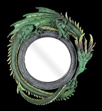 Runder Drachen Wandspiegel - Grün - Fantasy Wanddeko Spiegel 