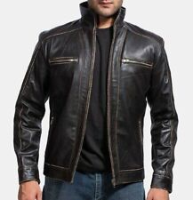 Herren Vintage Schwarz Lederjacke Echt Lammleder Leder Biker Motorrad Mantel