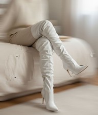 Sexy High Heel Heels Stiefel Overknee Reißverschluß Synthetik Stiletto DE 40