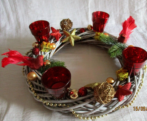 Adventskranz rund rot gold mit - gold,