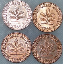 2 Pfennig 1969 D F G J magnetisch Kompletter Satz
