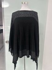 damen poncho cape winter Einheit Größe Schwarz Silber Zipfel Wolle Strickjacke