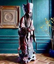 Premium Asian Art – Handgeschnitzte Shou Xing Holzfigur – Hongmu – 21 cm – Mid-C