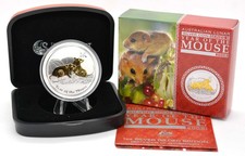 1 OZ 999 Silber Lunar II 2008 Maus Gilded Goldapplikation in Box und CoA