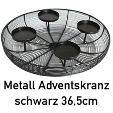 Metall Adventskranz schwarz rund 36,5cm Weihnachten Deko Kerzenhalter Gitter