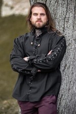 Mittelalter Wikinger LARP Hemd Gustavo Schnürung Arm u vorne schwarz weiß