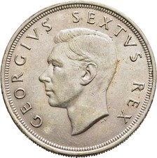 FITZ Südafrika George VI. 1936-1952 5 Shillings 1949 Springbock Silber °TCH212