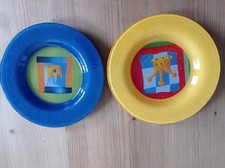 2 x Teller, Dessertteller, Glasteller  Motiv Krone, blau, gelb,  Marke Dibbern
