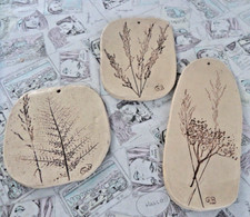 Handarbeit * 3 dekorative Ton Bilder * Motiv Blätter Gräser * 25 x 15 cm * Natur