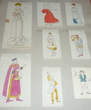 Kostüme Modenschau im Mittelalter Bogenschütze kolorierte Federzeichnungen 1870