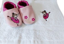 Krabbelschuhe, Lauflernschuhe  GÄSTETUCH  SET bestickt personalisiert Ballerina 