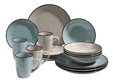 Kombiservice 16-teilig Geschirrset Tafelservice Kaffeeservice Steinzeug blau