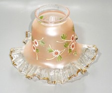 Alter Glas Lampenschirm Rüschen Blumen Blumen Böhmen um 1900