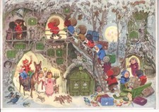 Künstler-Adventskalender FRITZ BAUMGARTEN "Fleissige Zwerge Postpakete" 1950er-J