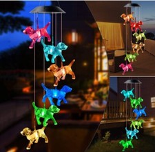 Windspiel Solar LED Licht weiß Solarleuchte Balkon Garten Deko hängend Hunde DHL