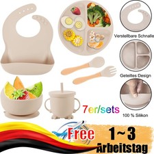 Silikon Baby Geschirrset 7-teiliges Set Baby Teller Kinderteller mit Saugnapf