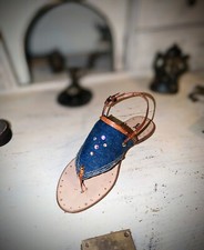 Jeans Zehentrenner mit Lederfutter + Strass Sohle und Echtledersohle