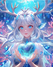 DIY Diamond Painting Vollbild Meerjungfrau blaue Augen Herz Manga 40x50/60x75cm