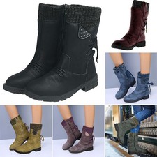 Damen Boots herbste Schuhe Schnürstiefel Weitschaftstiefel Stiefel Flach Leder