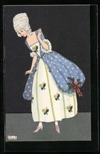 Künstler-AK Mela Köhler: Junge Dame im Rokoko-Kostüm mit weißer Perücke 