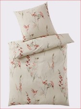 Bettwäsche beige 135x200cm Heine Kolibri-Motiv ecru 40x80cm Gr.5 UVP:39,99€ P649