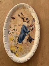 Tablett Deko weiß Mit Osterhasen Dekor, Vintage, Ostern Shabby Chic, Unikat, DIY