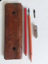 Leder Etui Mäppchen, Federmäppchen braun Federhalter Federn Dose Lineal Vintage