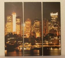 3 tlg. Bilder Set Skyline "New York bei Nacht", Triptychon Leinwand Wand Bild