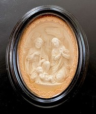 Antike Klosterarbeit Meerschaum Schnitzerei - Krippe / Weihnachten / Hl. Familie