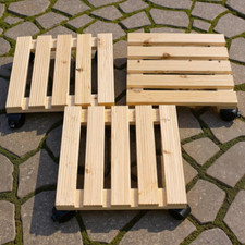 3x Pflanzenroller Holz 29 x 29 cm Untersetzer mit Rollen 50 kg Blumentopf groß