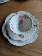 Art Deco Sammeltasse Gedeck 3 tlg Hutschenreuther Abt.Paul Müller Rosen Dekor