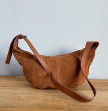 Handtasche Tasche Wildleder 100% Leder Cross Over Bag Damen Braun Italy