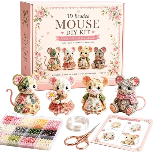 Maus perlentiere bastelset - 3d,