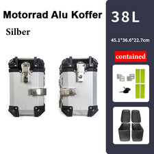 38L+38L Motorrad Alu Kofferträger Werkzeug Box Aluminium Koffer Silber DE