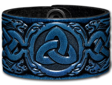 Lederarmband 40MM Trinity mit Keltischen Drachen (4) blau-antik mit Druckknopf